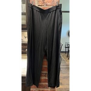 Eileen Fisher Pants Large Black Relaxed Fit Cropped Pull On Wide Leg Tencel